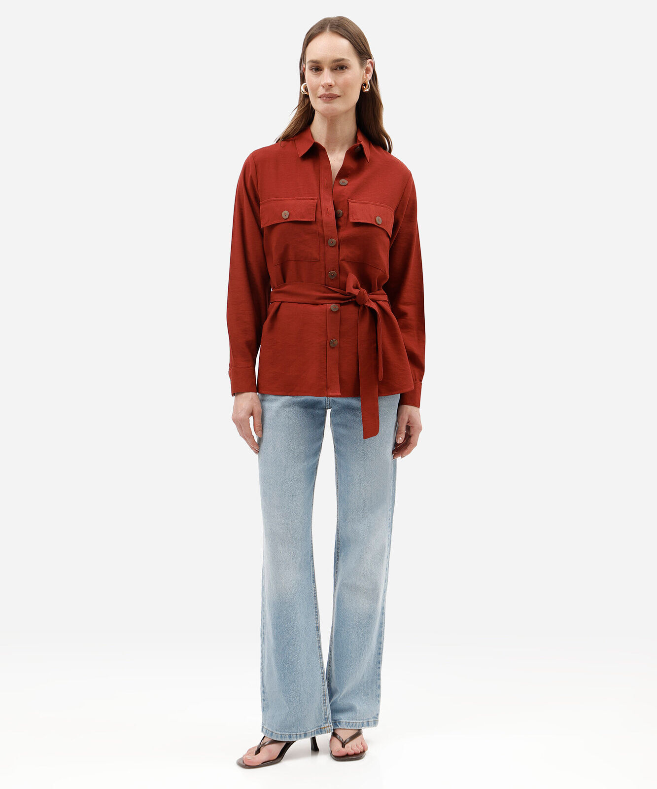camisa feminina com viscose manga longa e amarração vinho