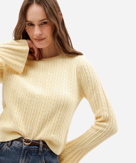 suéter feminino de tricot texturizado amarelo