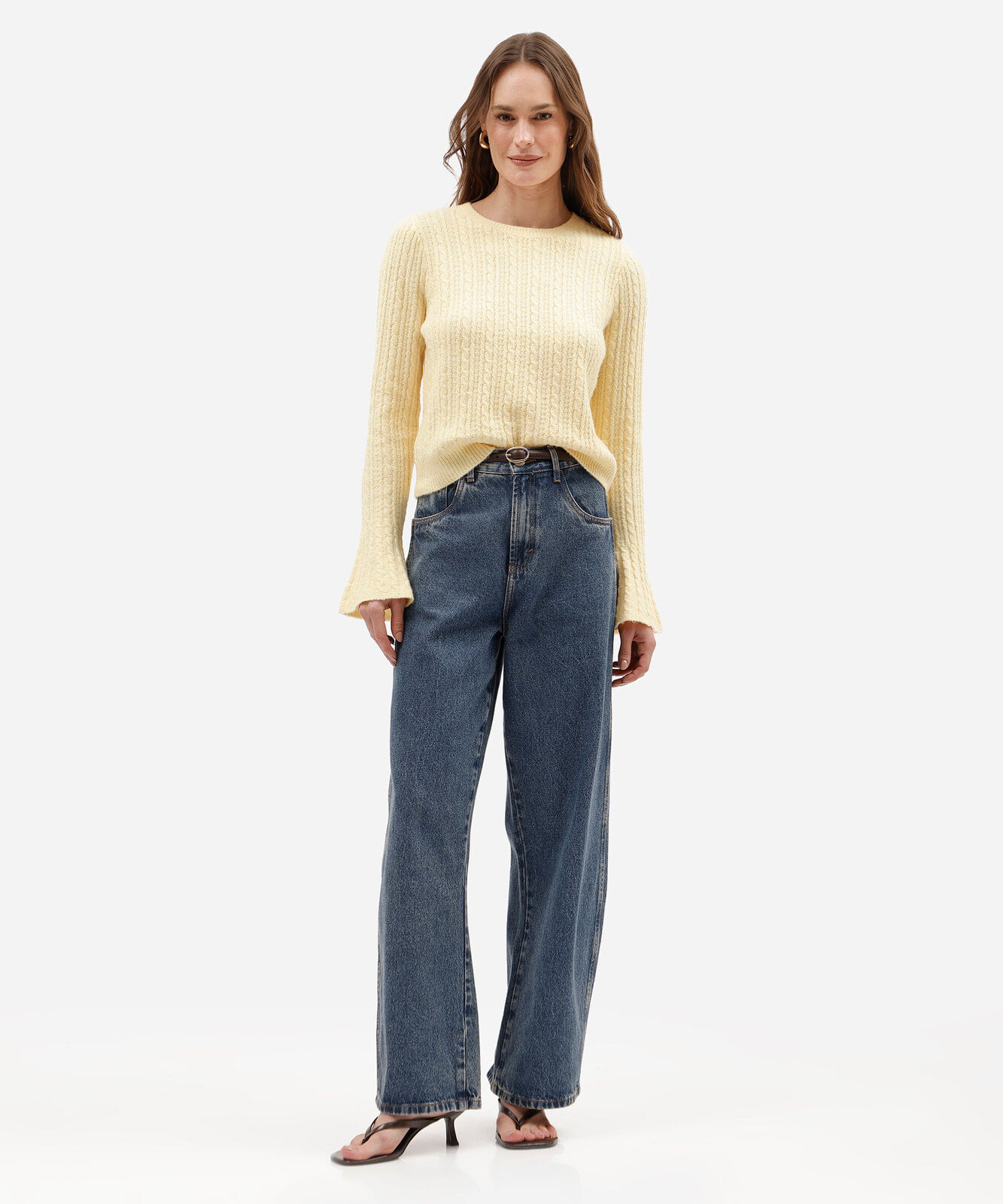 suéter feminino de tricot texturizado amarelo