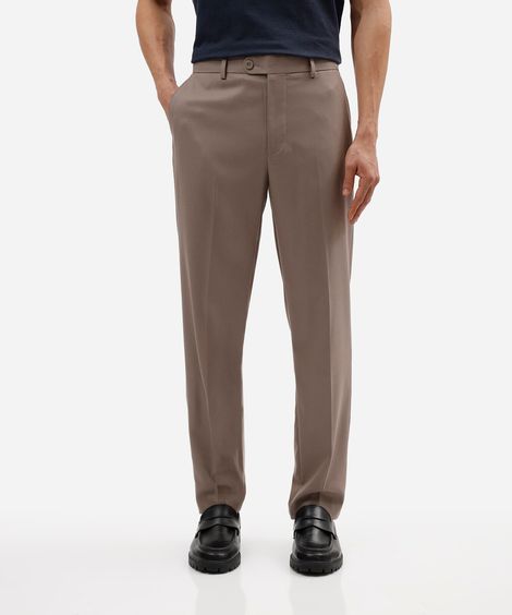 calça slim masculina de alfaiataria bege