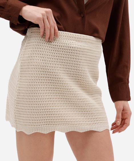 minissaia feminina de tricot cós elástico bege