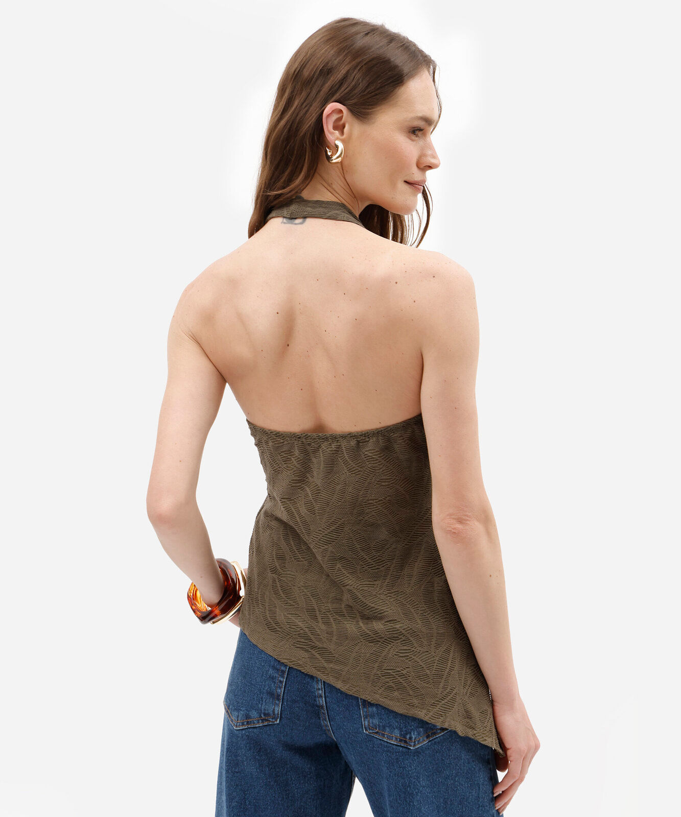 blusa frente única feminina assimétrica texturizada verde