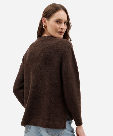 suéter feminino de tricot texturizado marrom