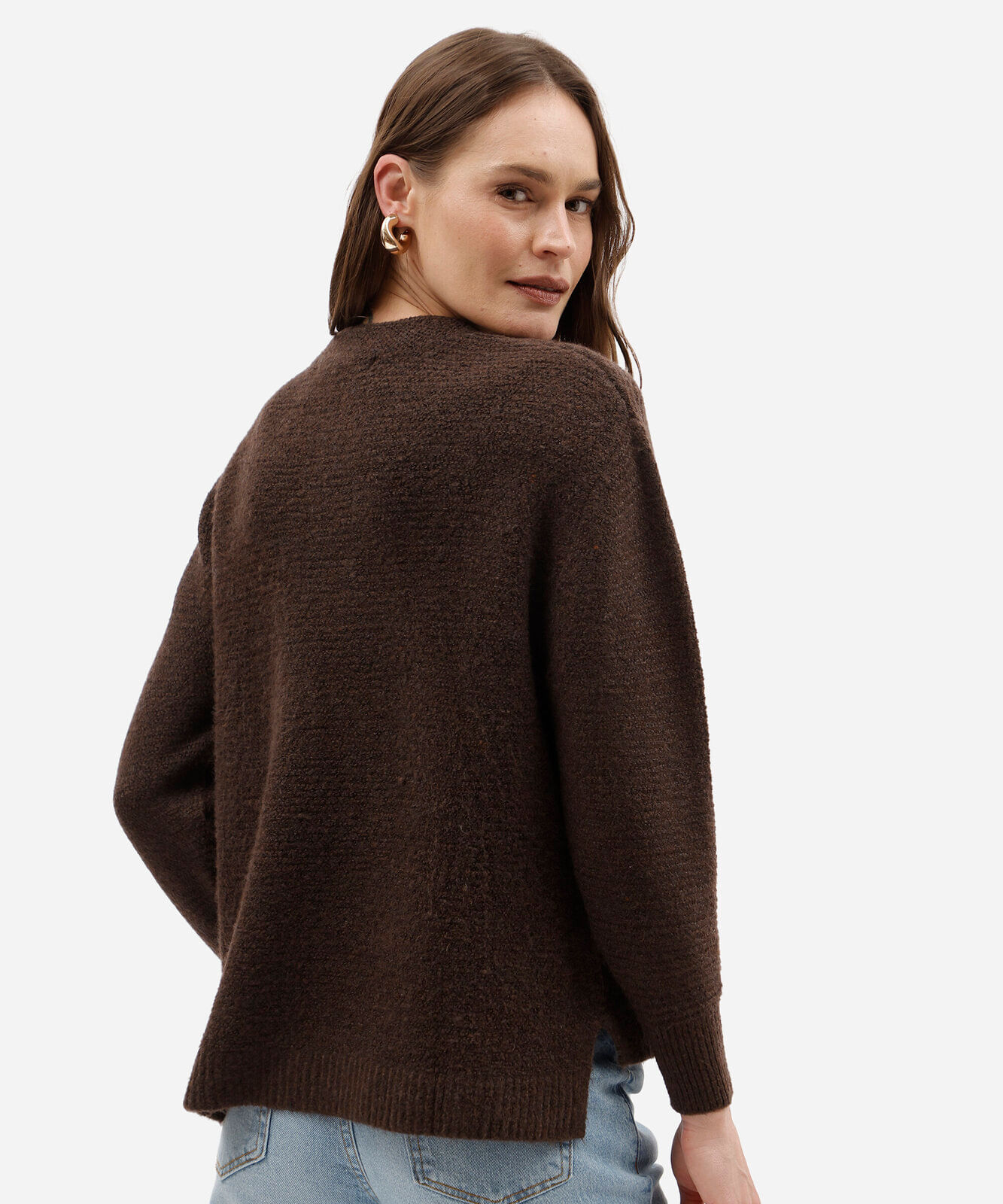 suéter feminino de tricot texturizado marrom