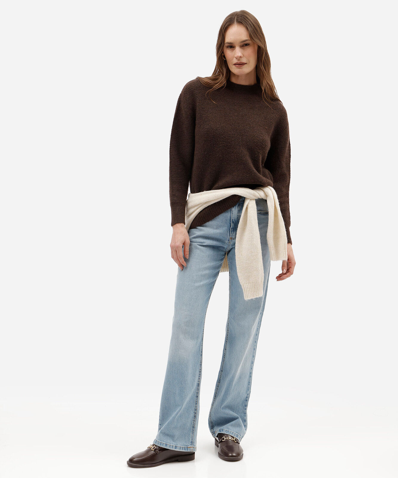 suéter feminino de tricot texturizado marrom
