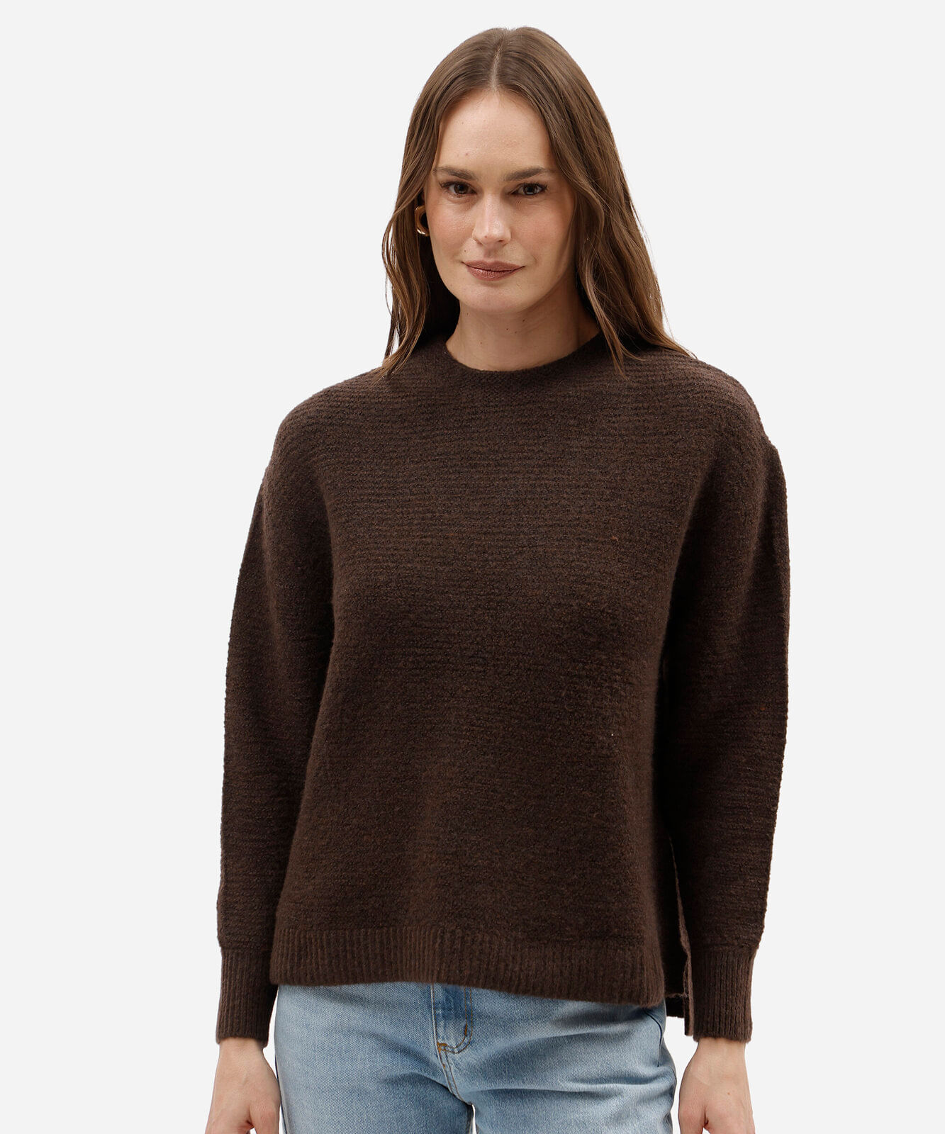 suéter feminino de tricot texturizado marrom