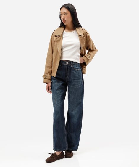 calça wide leg slim feminina jeans cintura alta azul