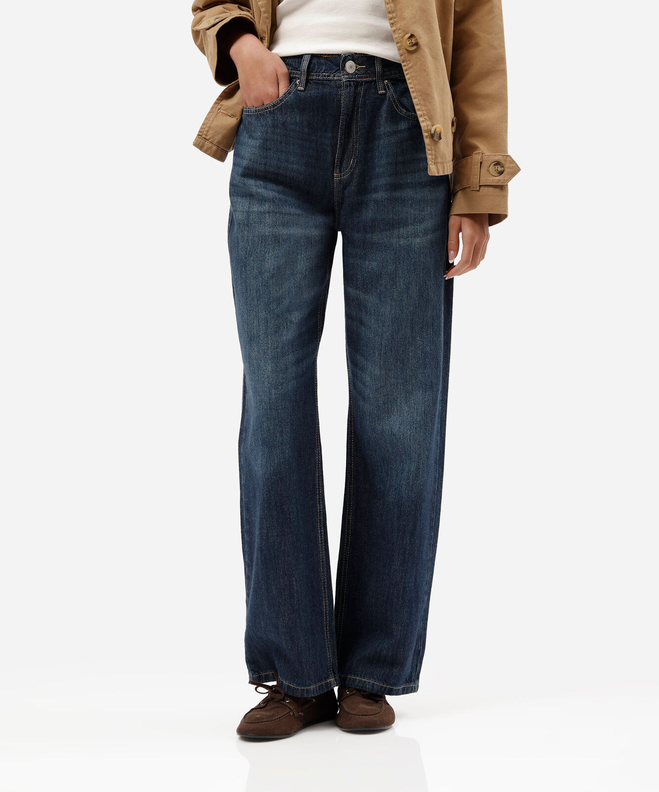 calça wide leg slim feminina jeans cintura alta azul