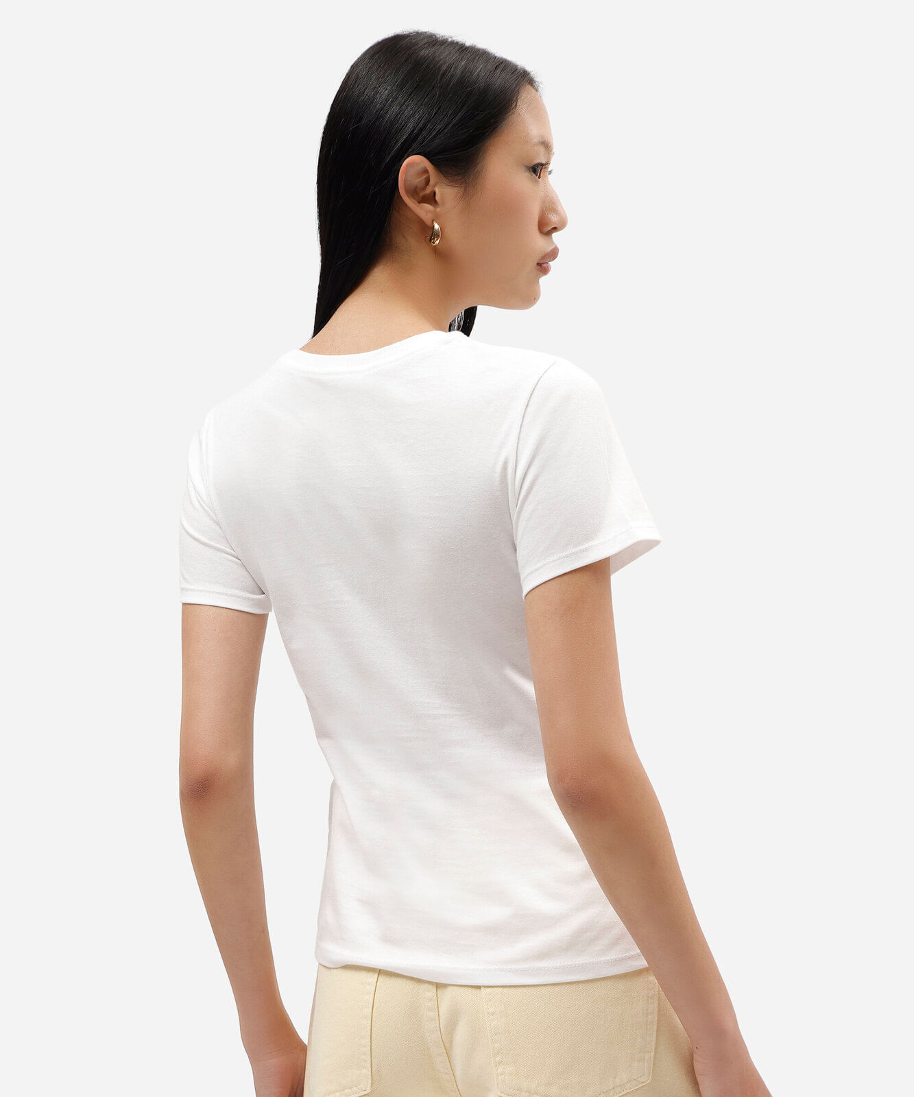 camiseta feminina de algodão manga curta estampada off white