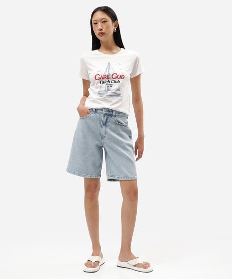 bermuda feminina jeans cintura alta azul
