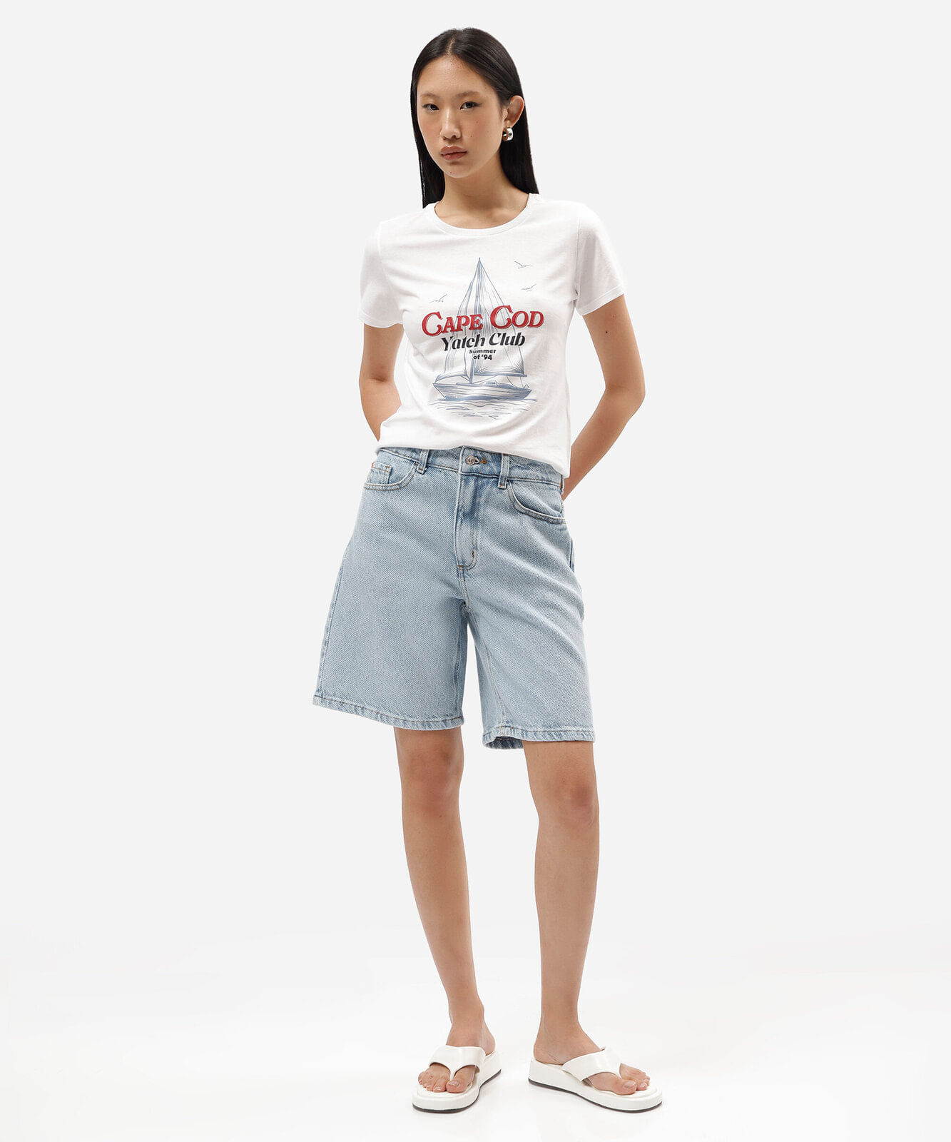 camiseta de algodão slim com estampa localizada cape cod off white