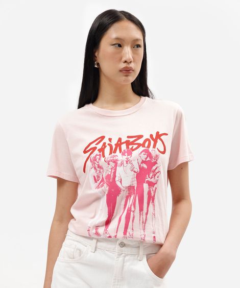 camiseta feminina de algodão manga curta saja boys rosa
