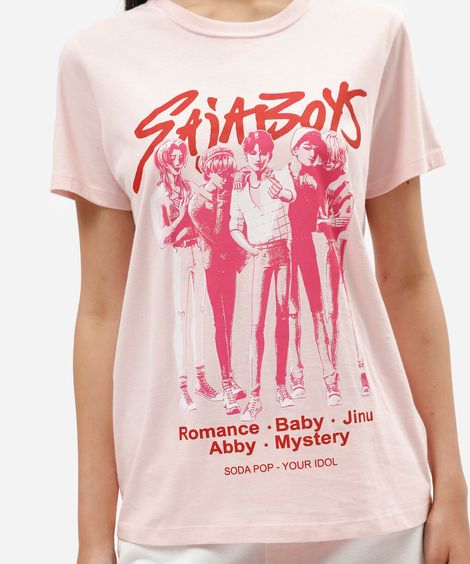 camiseta feminina de algodão manga curta saja boys rosa