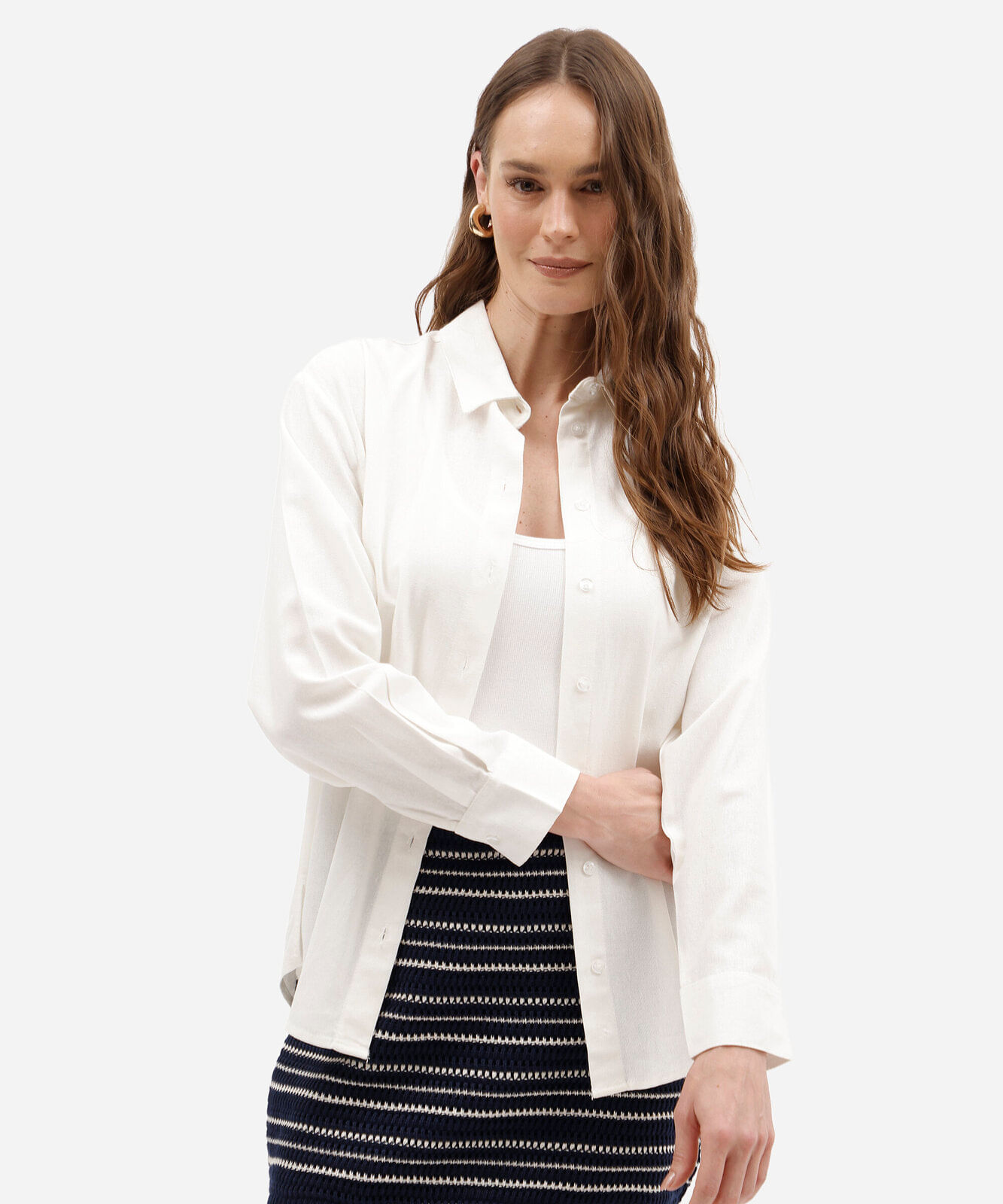 camisa oversized com linho manga longa off white