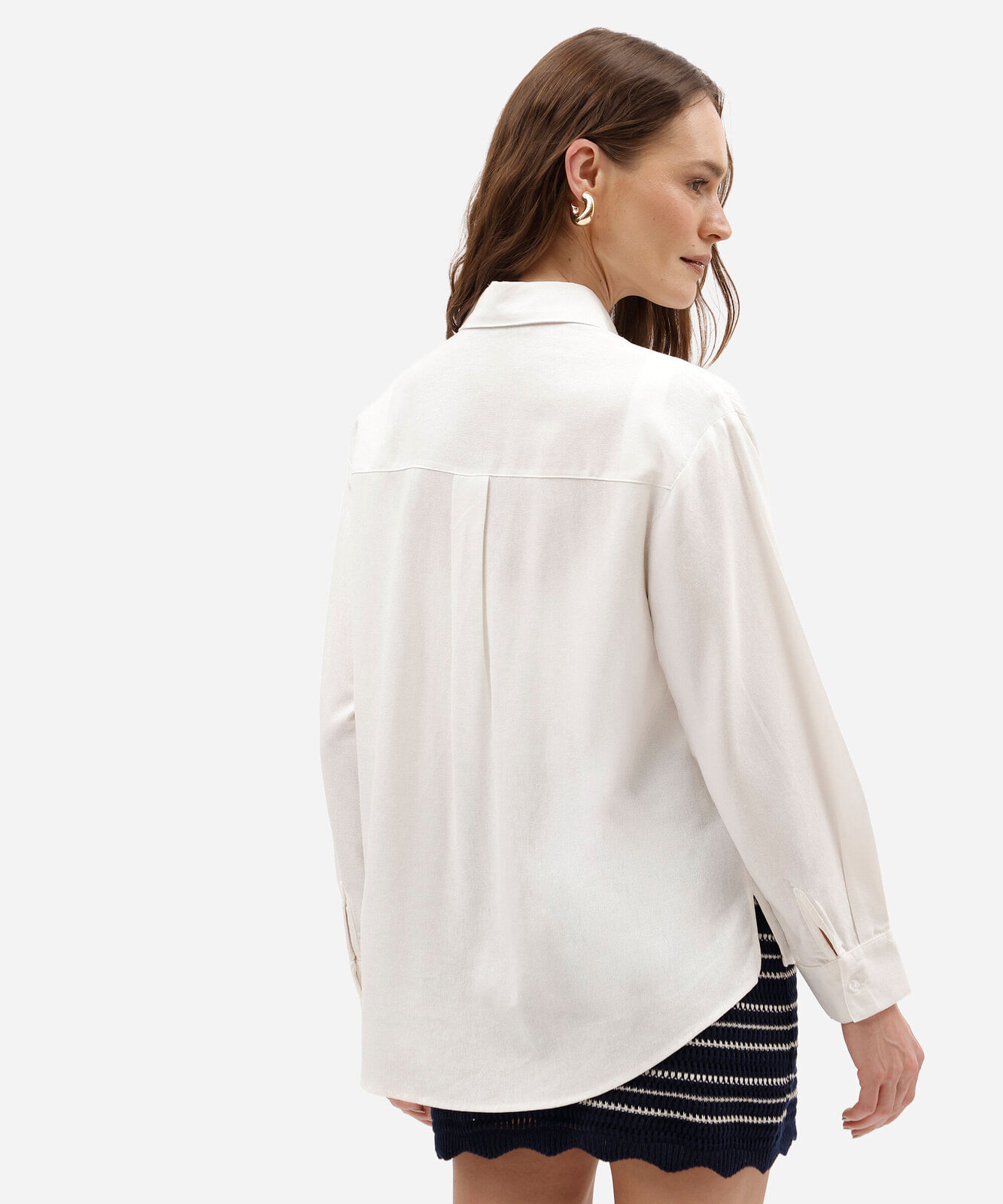 camisa oversized com linho manga longa off white