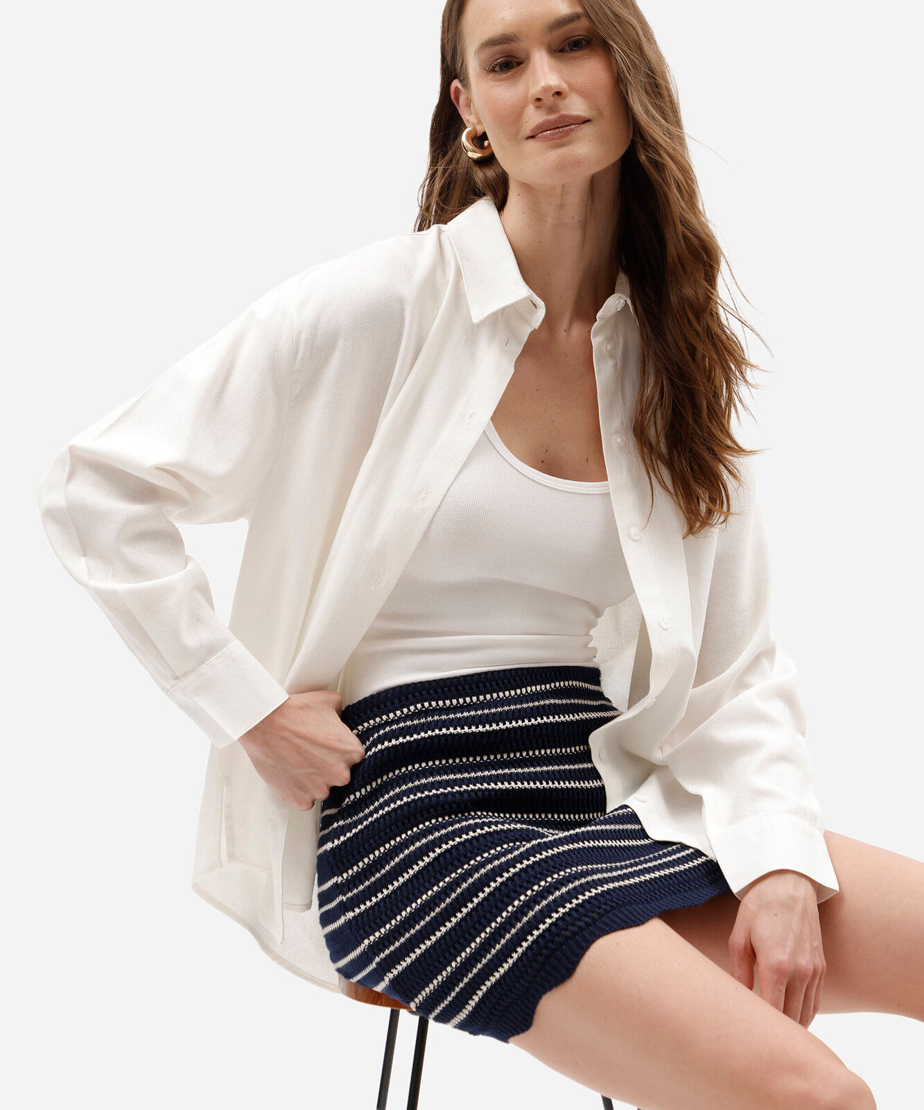 camisa oversized com linho manga longa off white