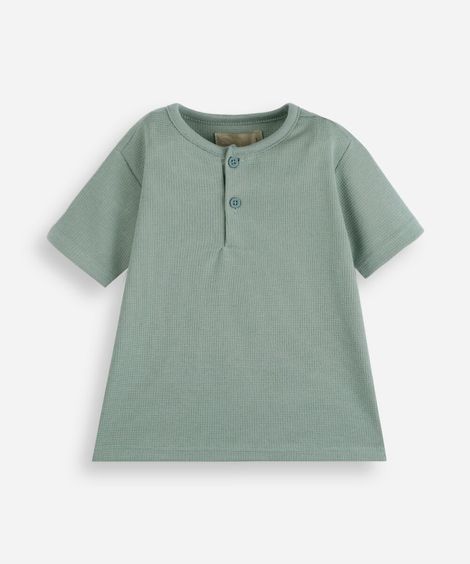 camiseta infantil com botões texturizada azul