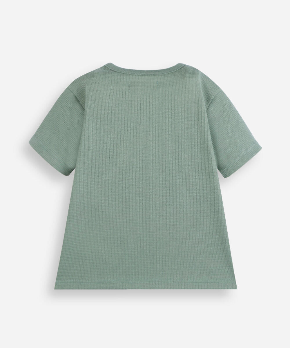 camiseta infantil com botões texturizada azul