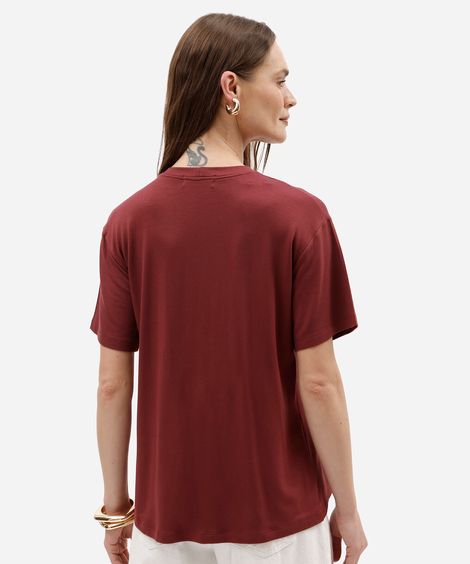 blusa oversized feminina de viscose manga curta com fivela vinho
