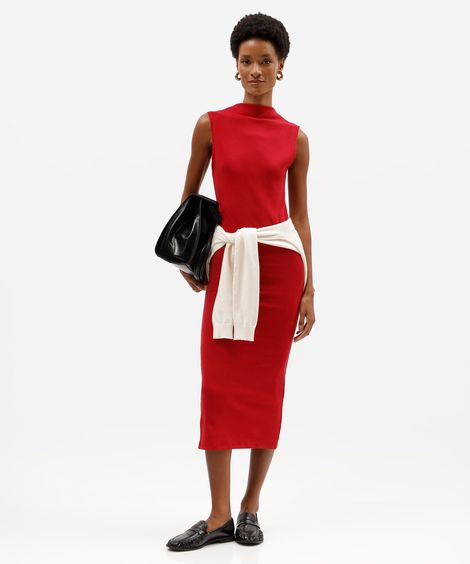 vestido feminino de algodão gola alta vermelho