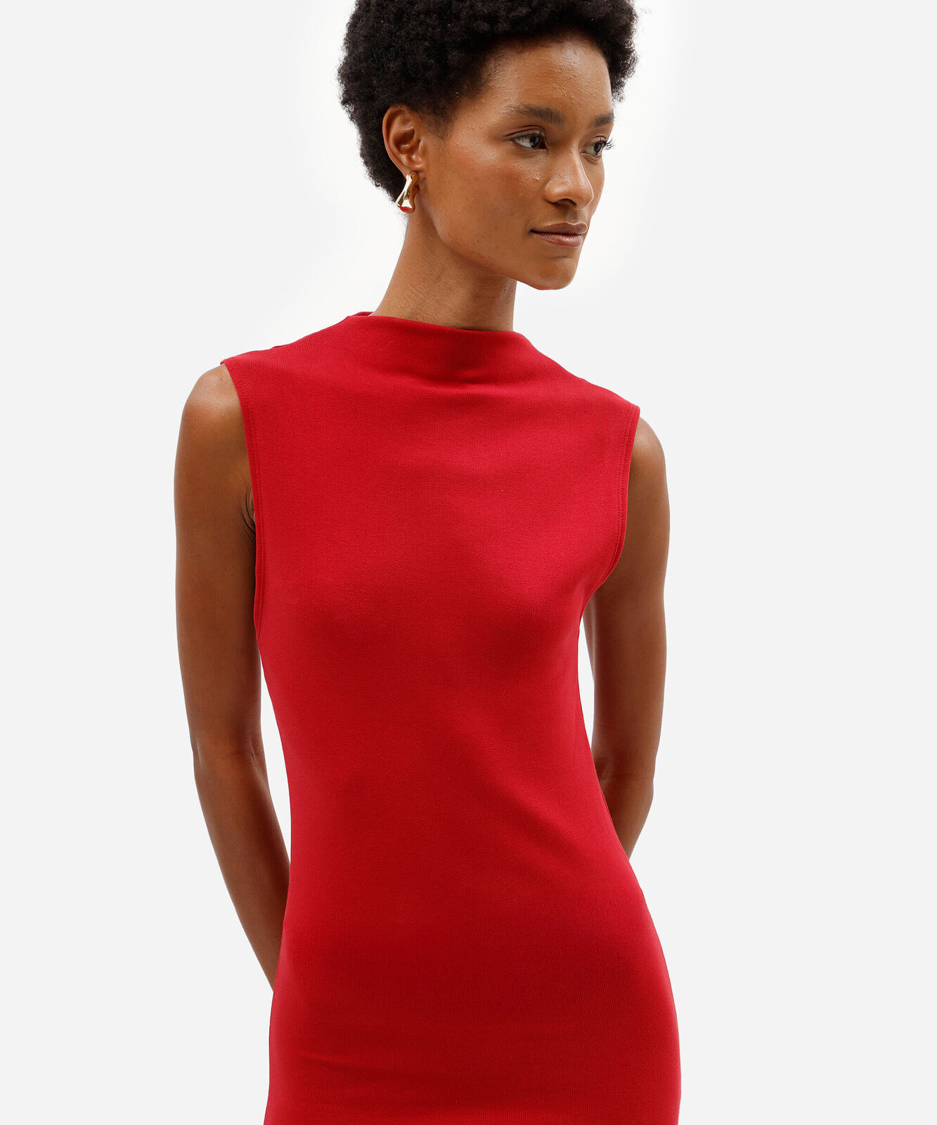 vestido feminino de algodão gola alta vermelho