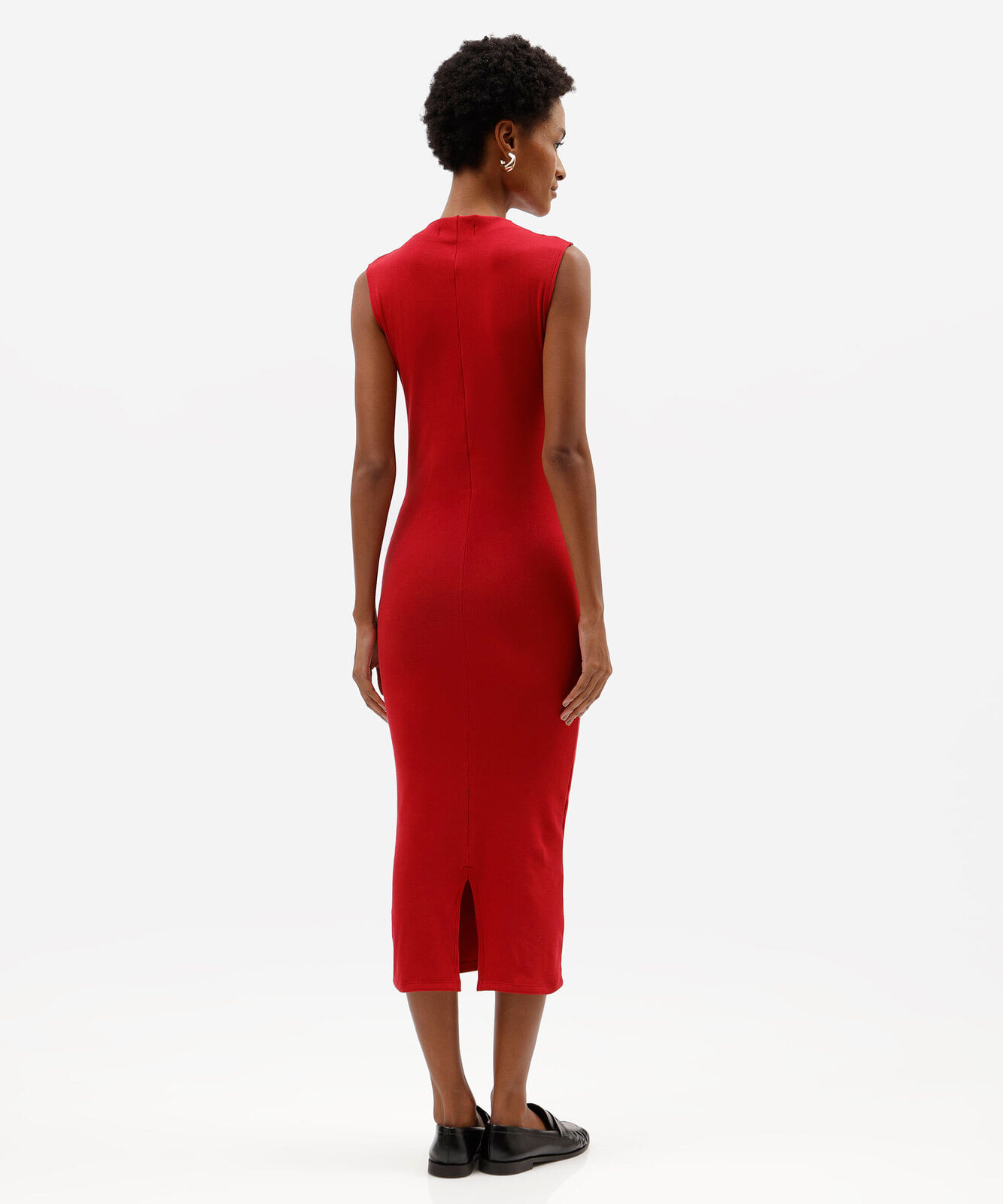 vestido feminino de algodão gola alta vermelho