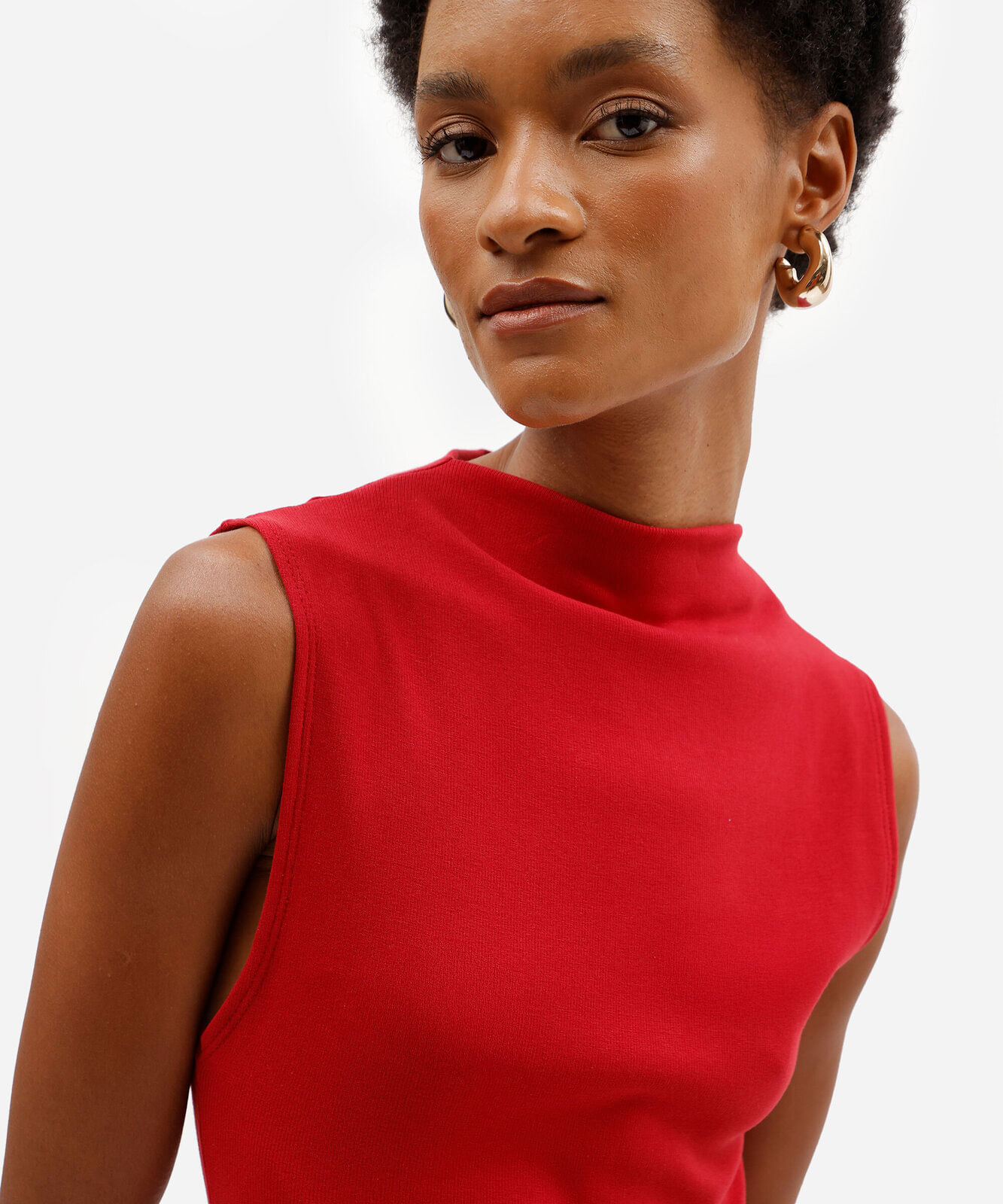 vestido feminino de algodão gola alta vermelho