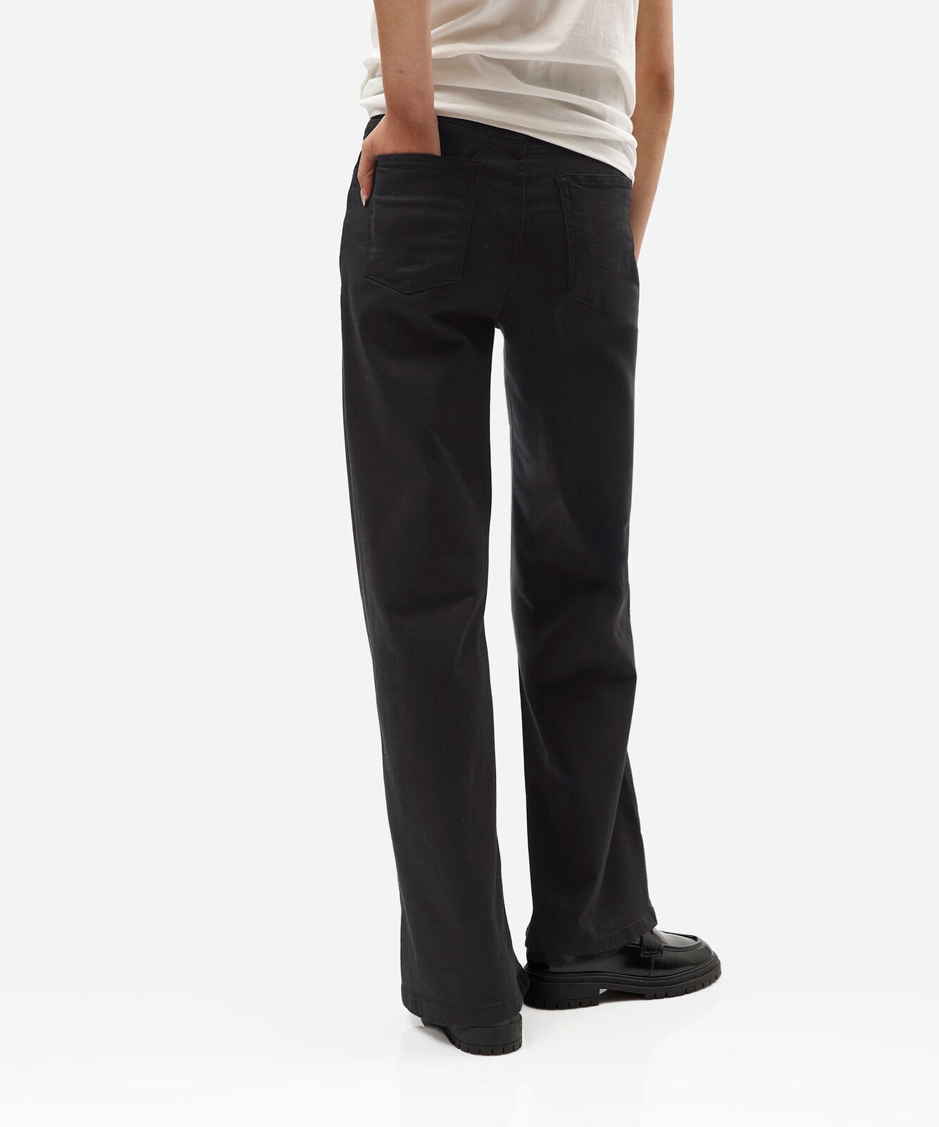 calça wide leg feminina de sarja cintura alta preta