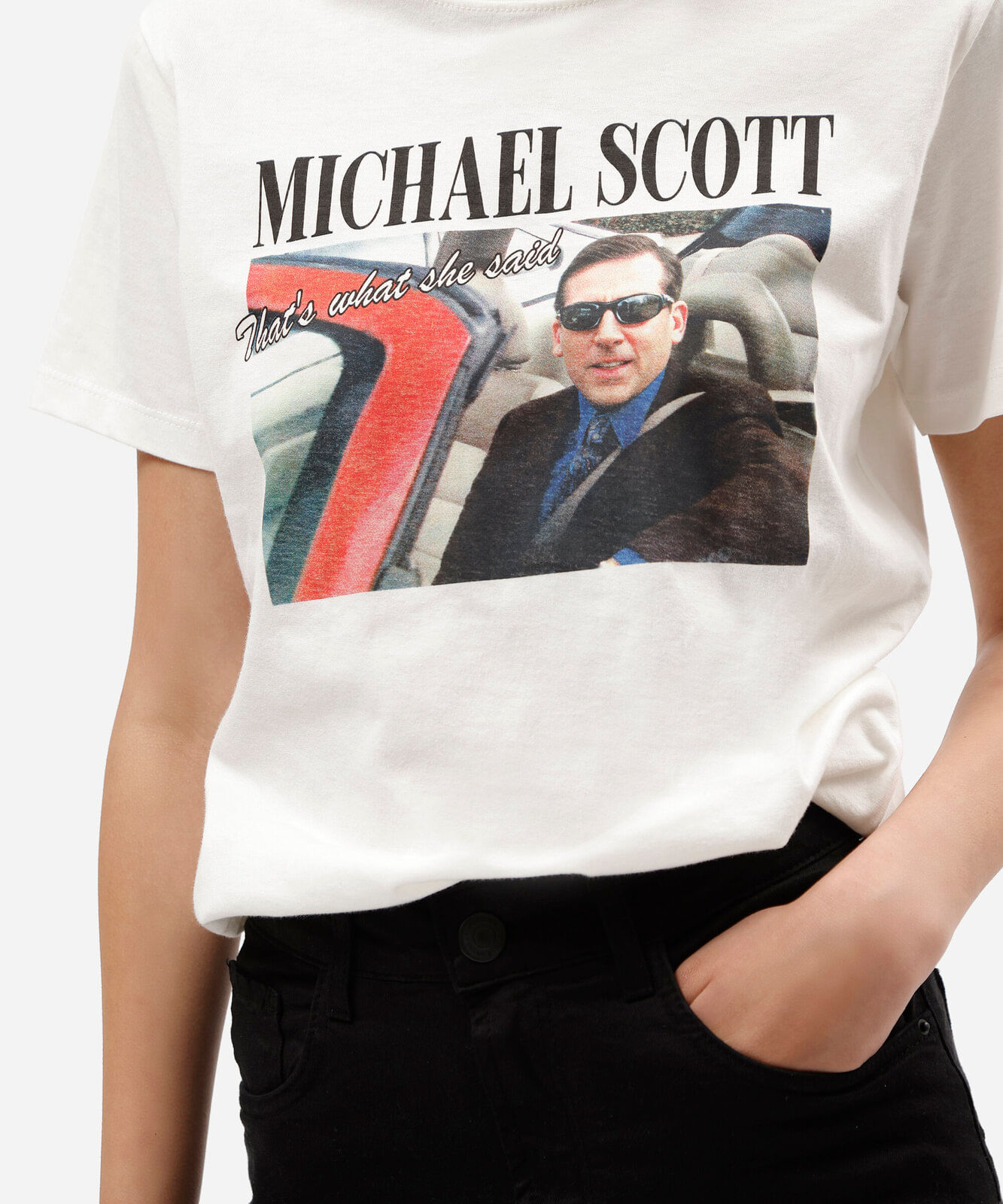 camiseta feminina de algodão manga curta the office off white