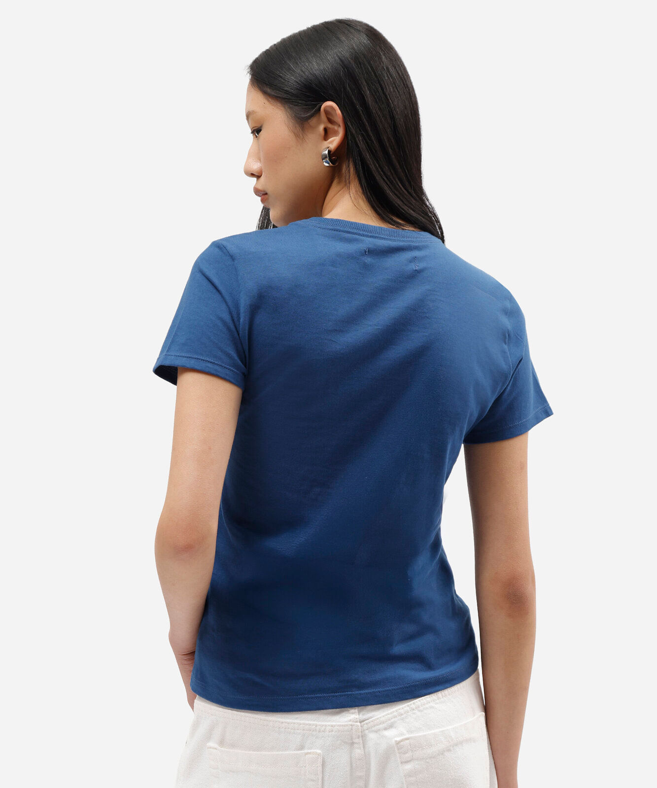 camiseta feminina de algodão manga curta estampada azul