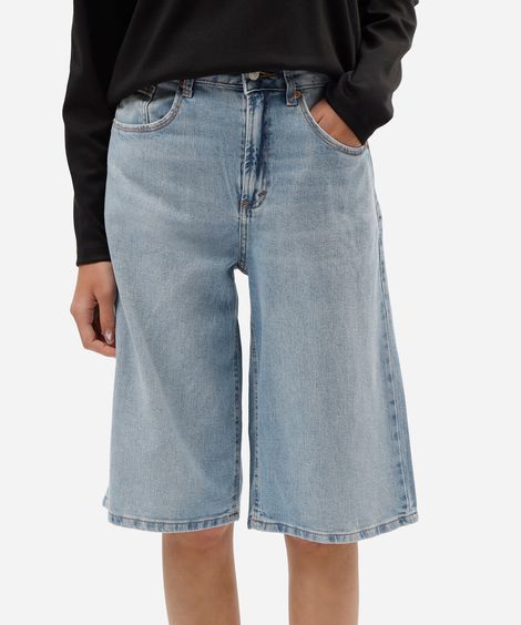 bermuda jorts feminina jeans cintura alta azul