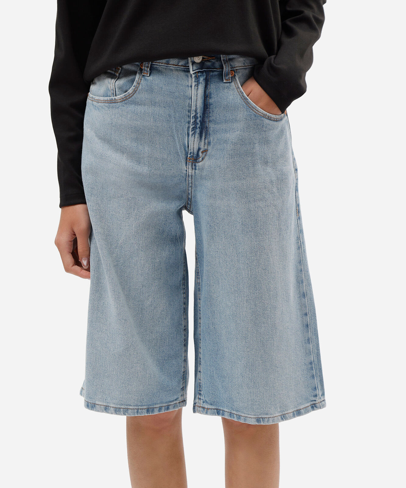 bermuda jorts feminina jeans cintura alta azul
