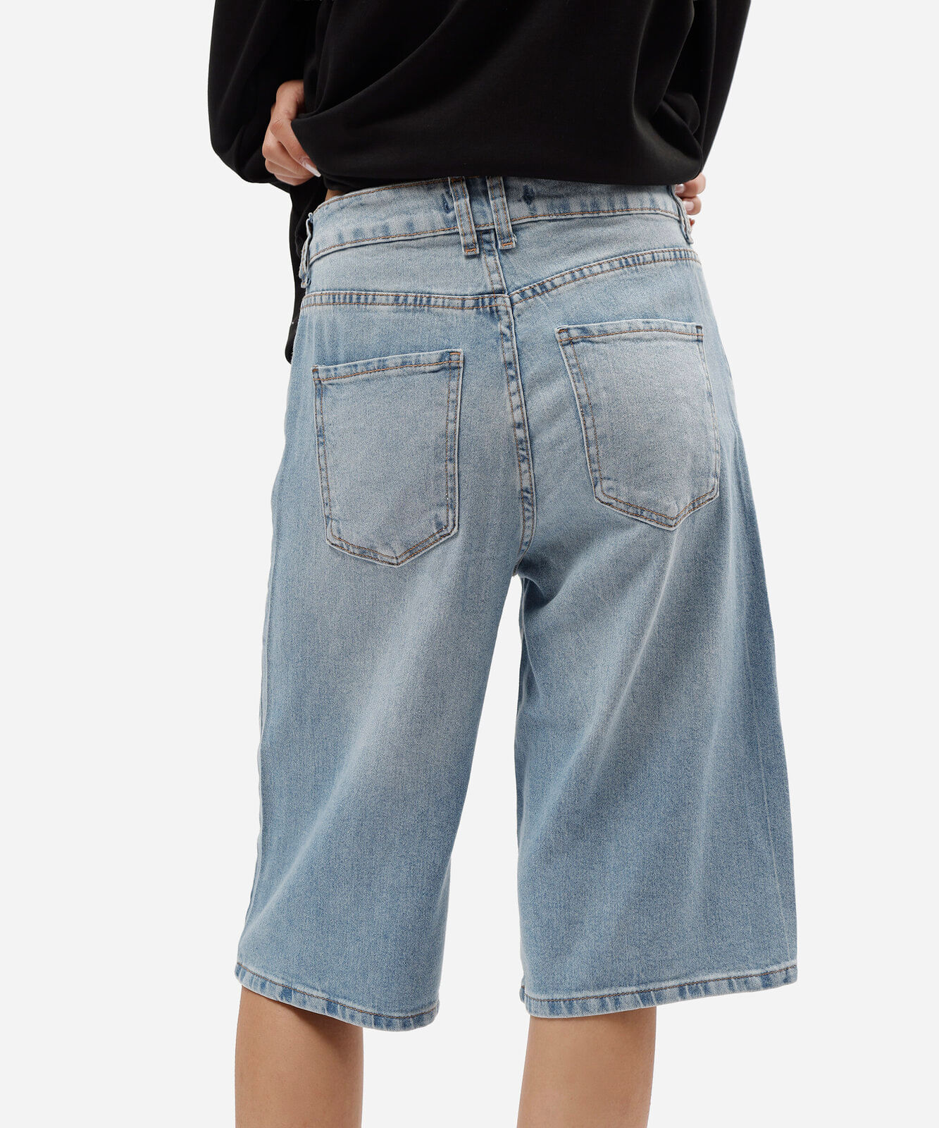 bermuda jorts feminina jeans cintura alta azul