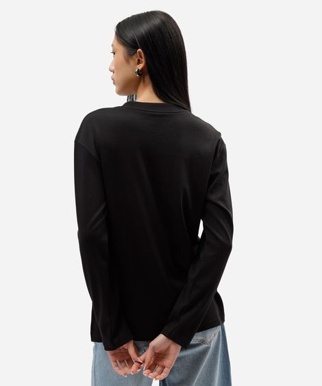 camiseta oversized feminina de algodão peruano manga longa preta