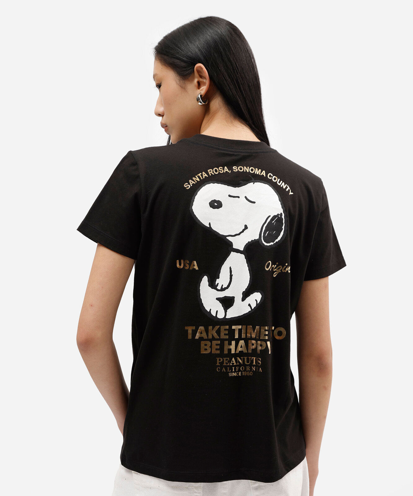 camiseta feminina de algodão manga curta snoopy preta