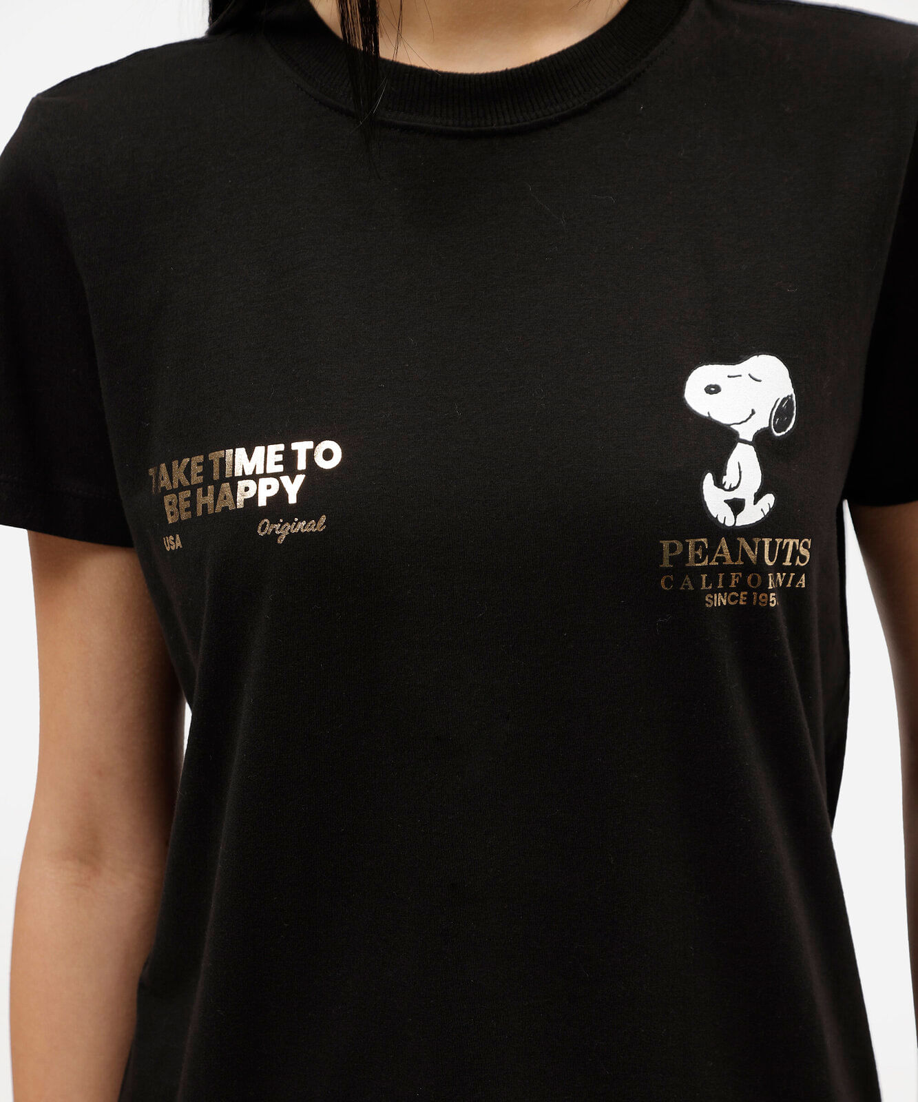 camiseta feminina de algodão manga curta snoopy preta