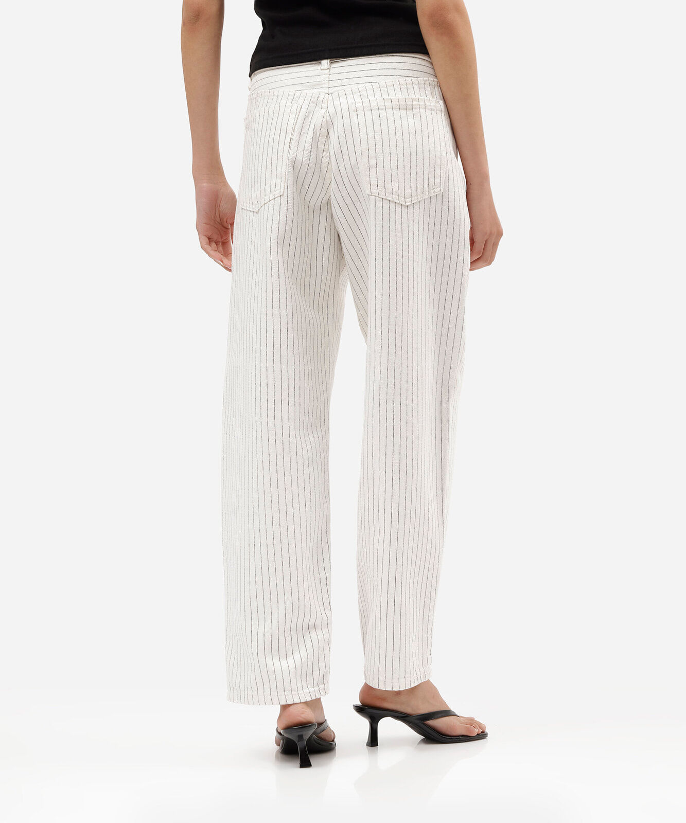 calça baggy feminina de sarja listrada cintura baixa off white