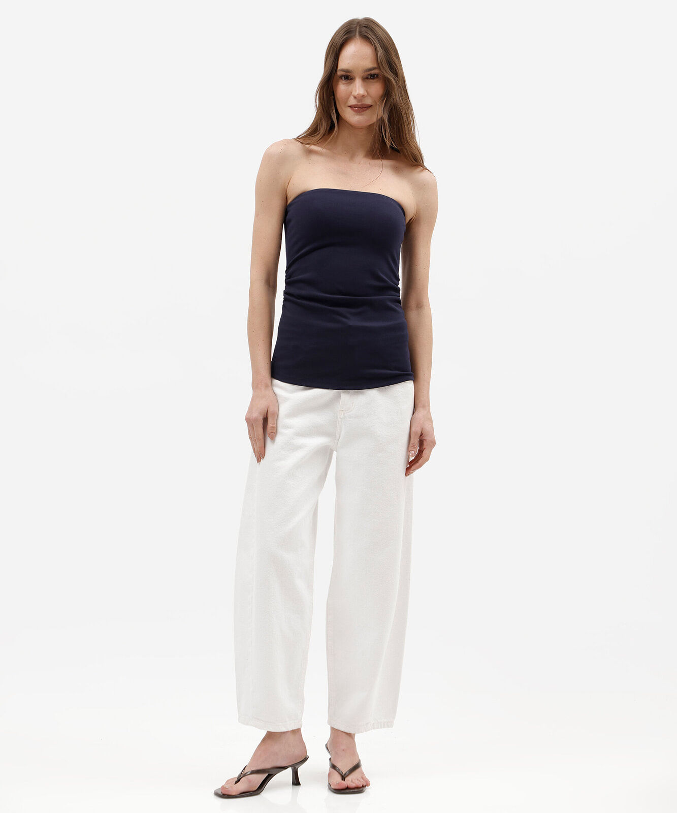 blusa sem alça feminina franzida azul