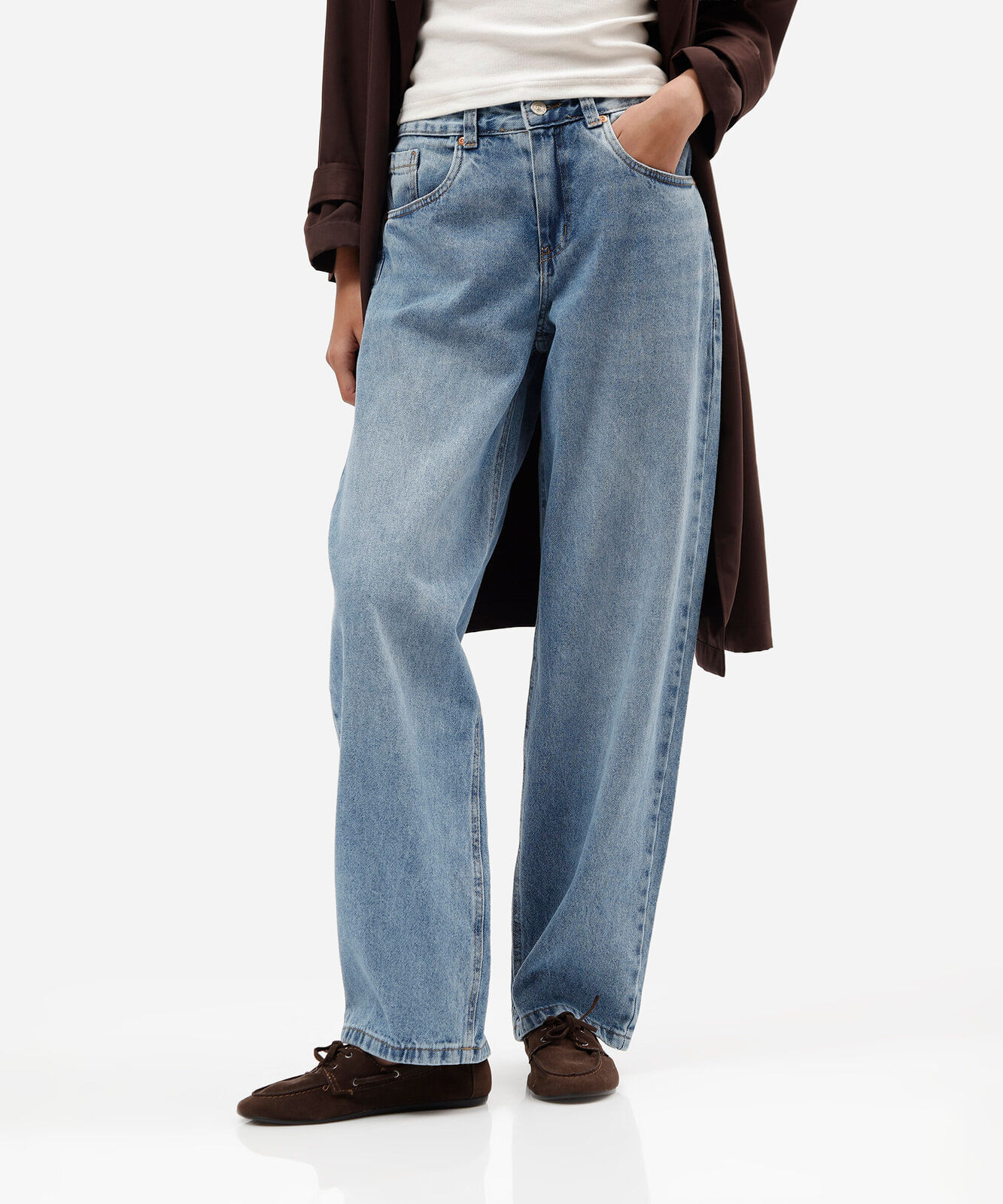 calça baggy feminina jeans cintura baixa azul
