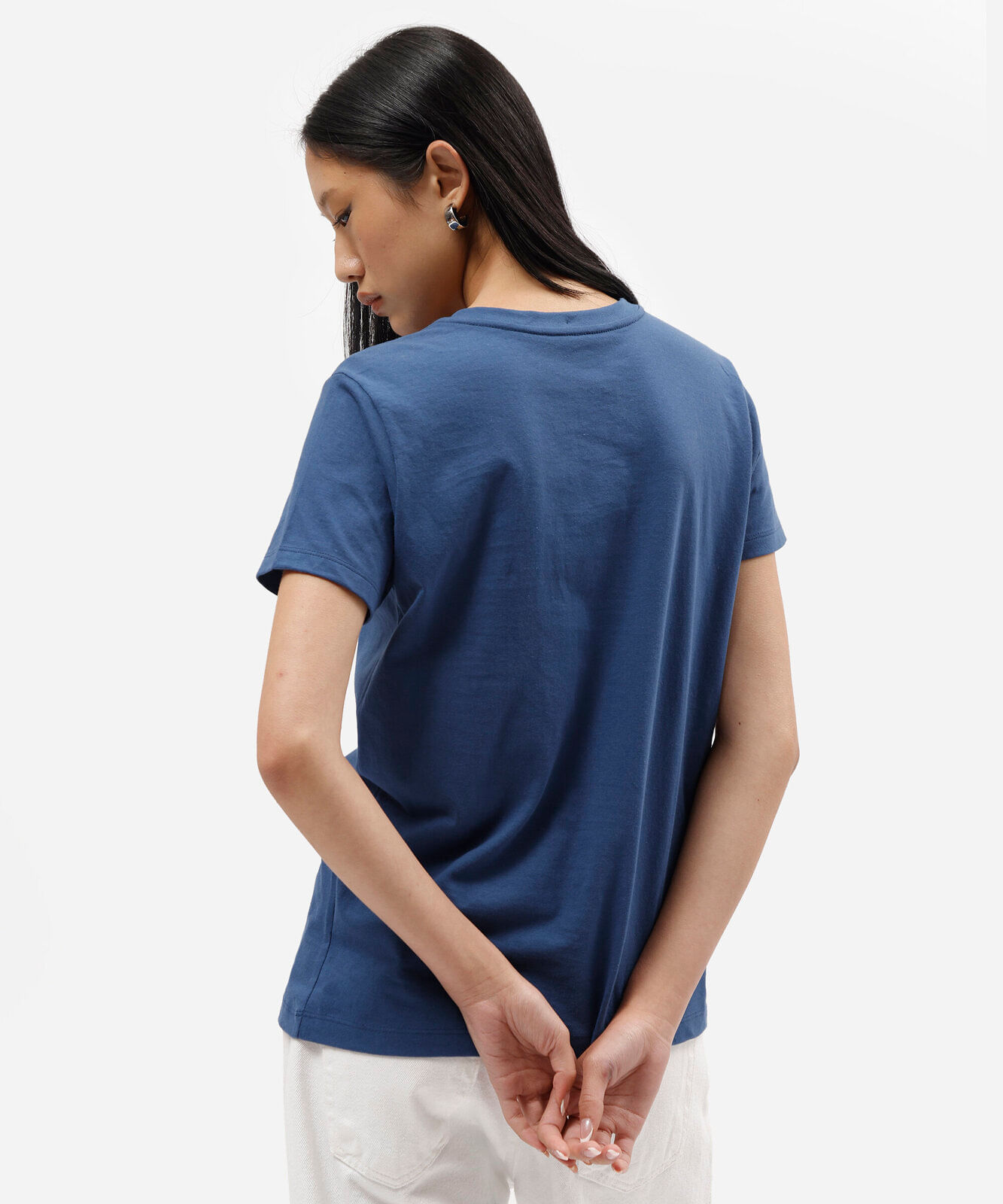 camiseta feminina de algodão manga curta estampada azul