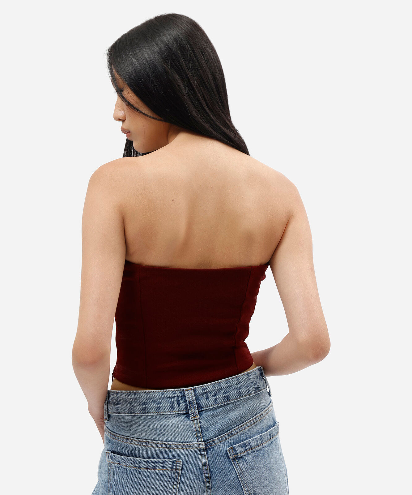 blusa corset sem alça feminina cropped vinho