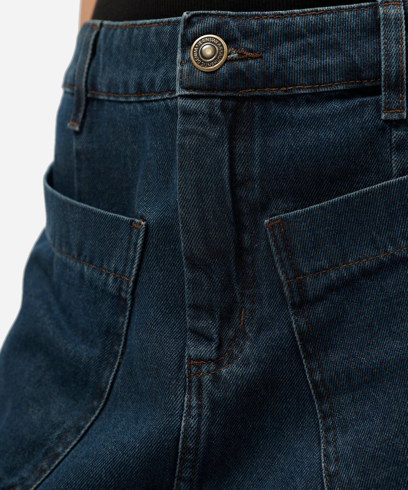 minissaia feminina jeans com bolsos cintura média azul