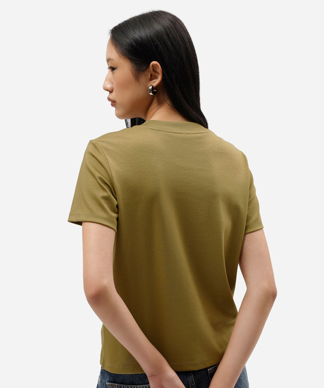 camiseta feminina de algodão peruano manga curta estampada verde