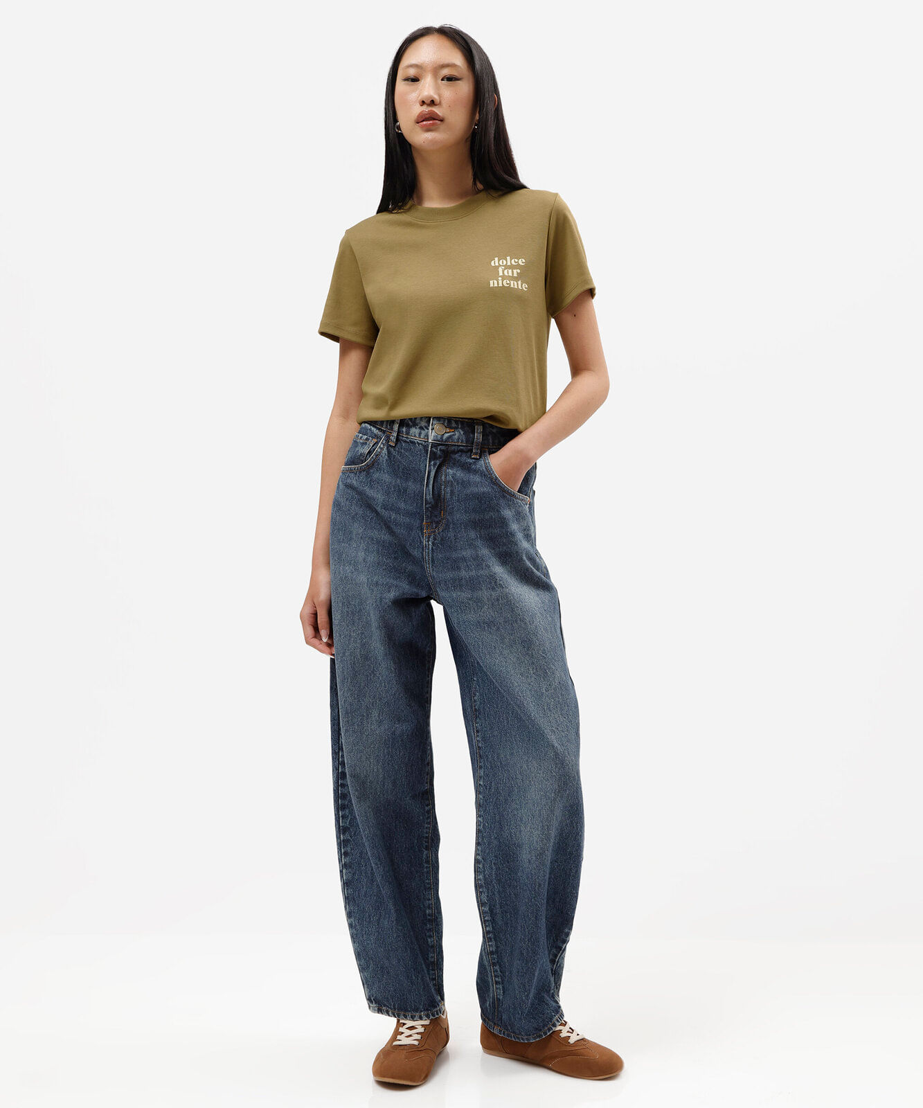 camiseta feminina de algodão peruano manga curta estampada verde