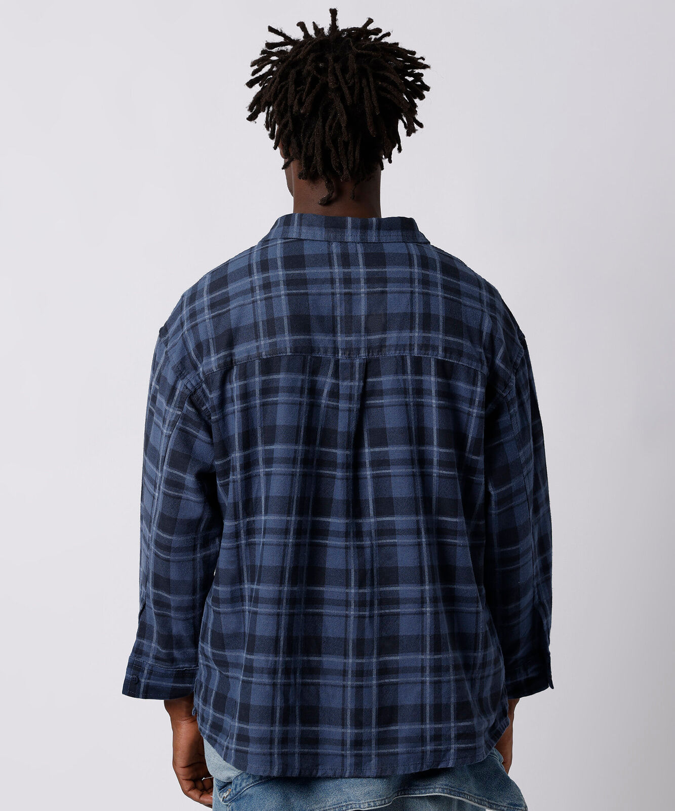 camisa unissex de algodão manga longa xadrez mindset working title azul