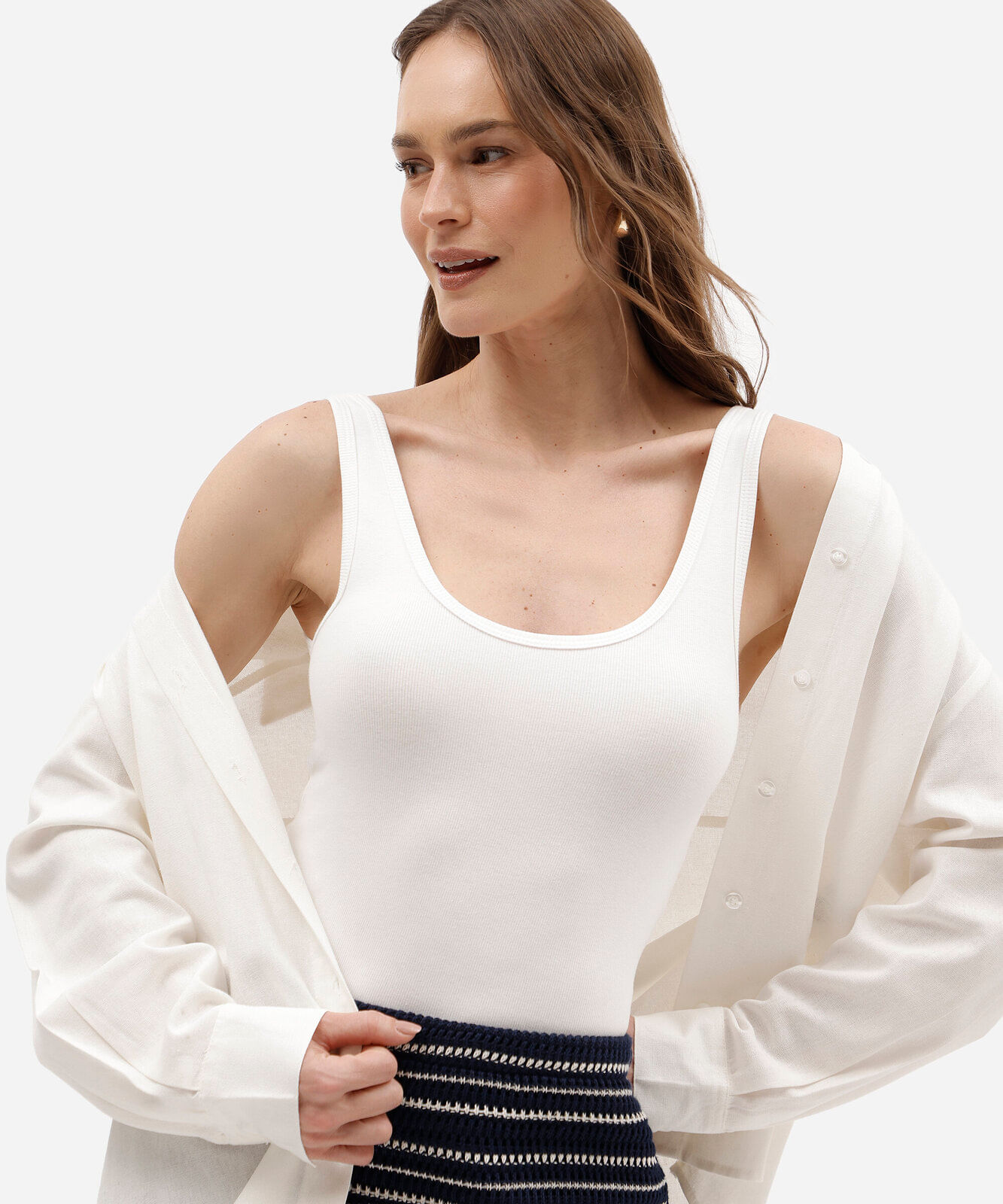 regata feminina de algodão canelado off white