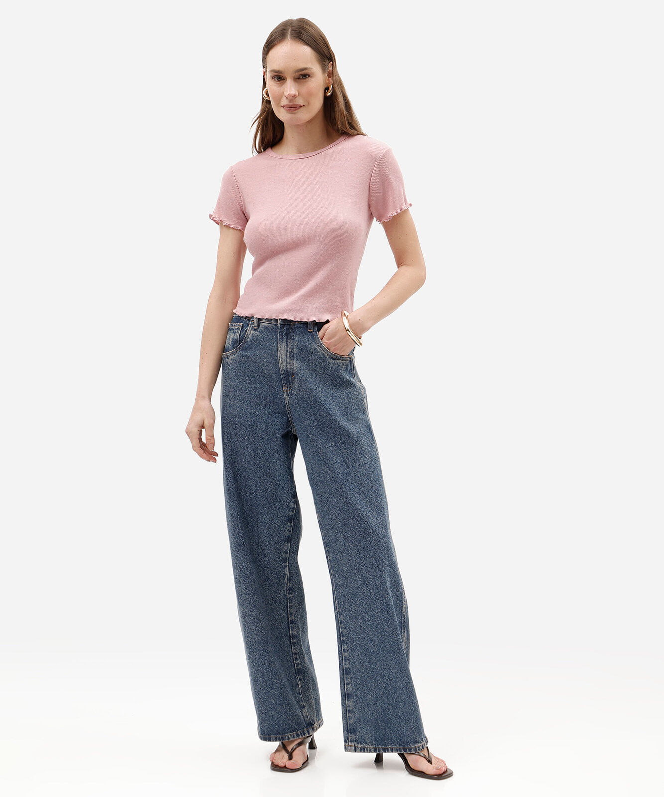 blusa baby look feminina manga curta canelada rosa