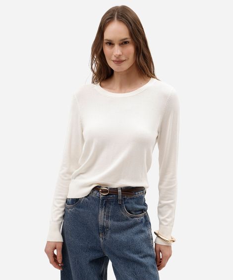 suéter de tricot manga longa básico off white