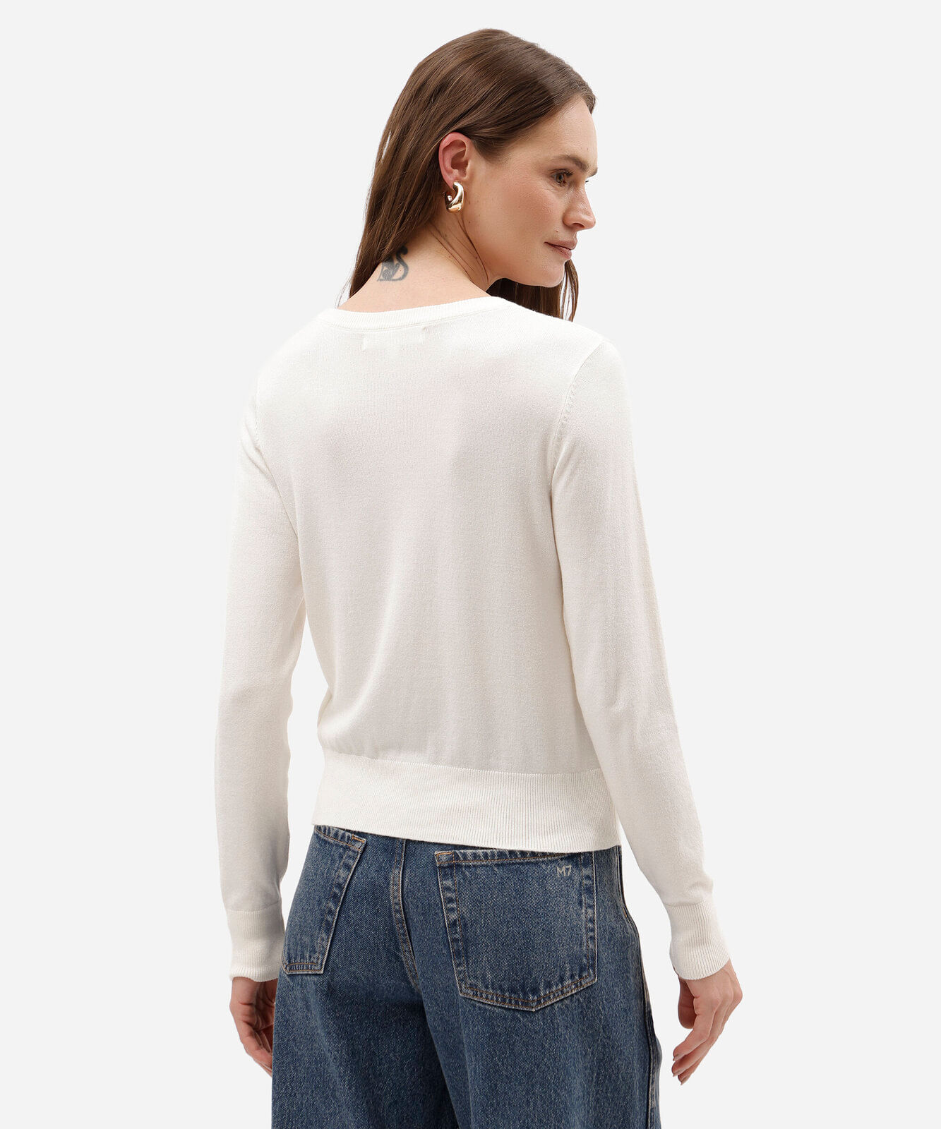 suéter de tricot manga longa básico off white