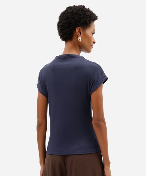 blusa feminina de viscose gola alta canelada azul